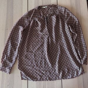 Pleione from Nordstrom geometric long sleeve blouse black, orange, & tan - Sz M